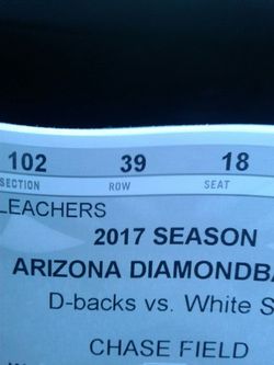Diamondbacks vs. White Sox. Wednesday May 24, 12:40
