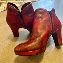 Italian Leather Red Ankle Boots, Cuoieria Fiorentina, Women’s 7.5