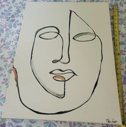 Large Minimalist Art Face Abstract Canvas
