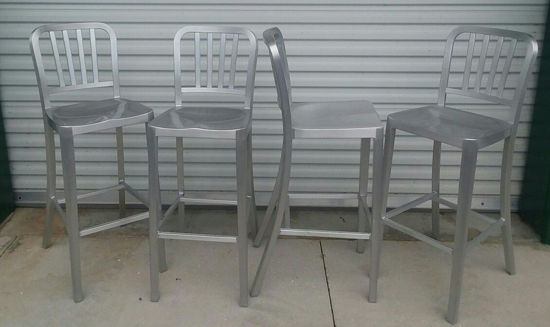 Set of 4 Aluminium Bar Stools Chairs High Top