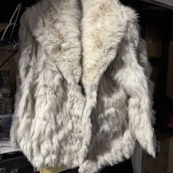 Vintage Genuine Finnish Blue Fox Fur Coat + Tail Scarf + Storage Garment Bag