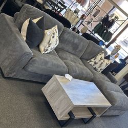 Grey Modular Corduroy Sofa With Chaise Lounge Sofa