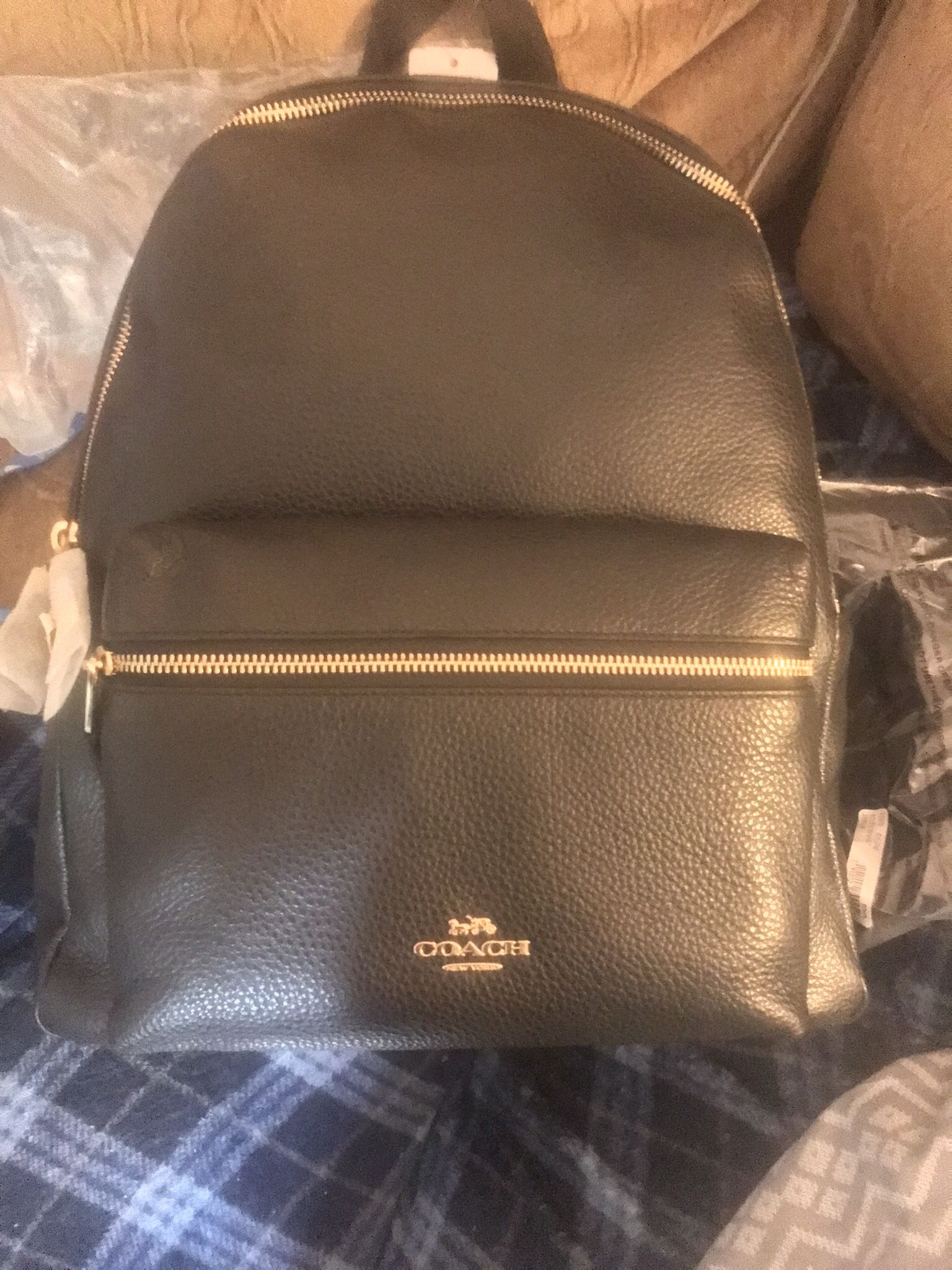 Brand New Black Coach Pebble Leather Charlie Backpack 