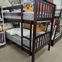 Brand New Box Cappuccino Color Twin Twin Wood High Quality Bunk Bed Only Special