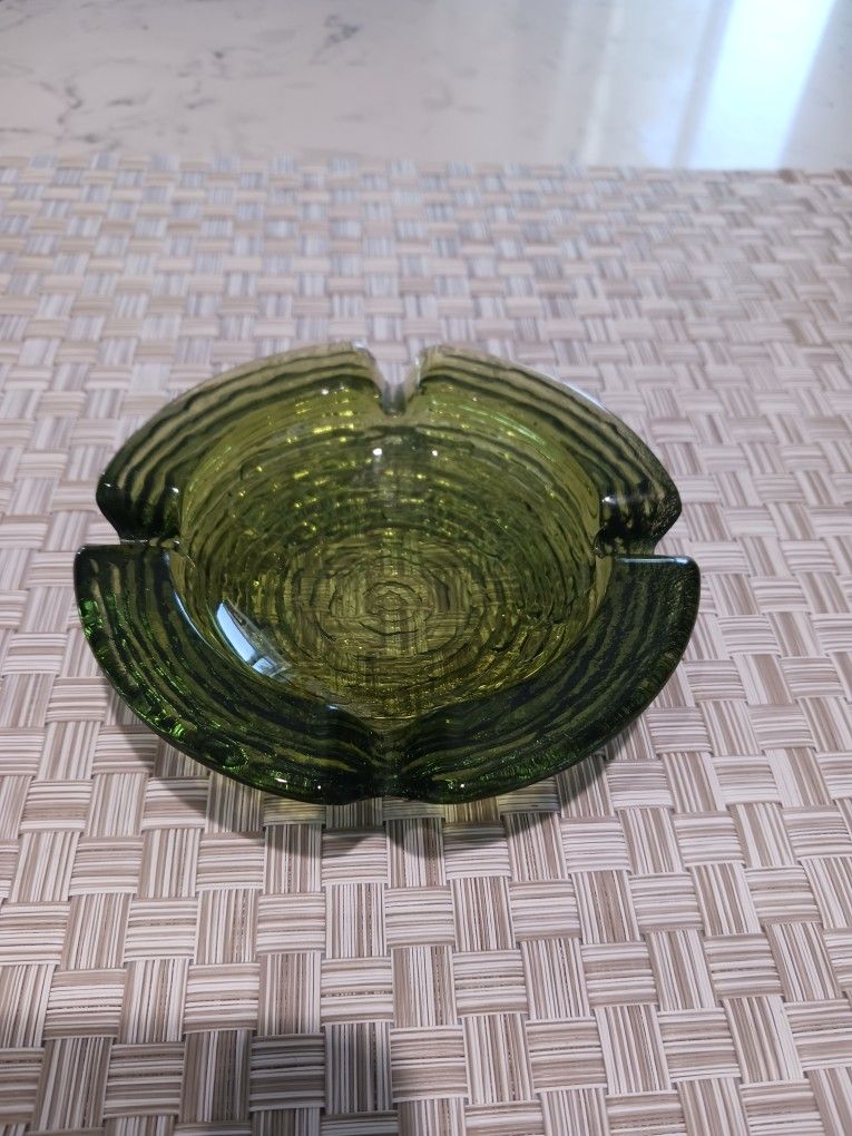 Vintage Green Glass Ashtray