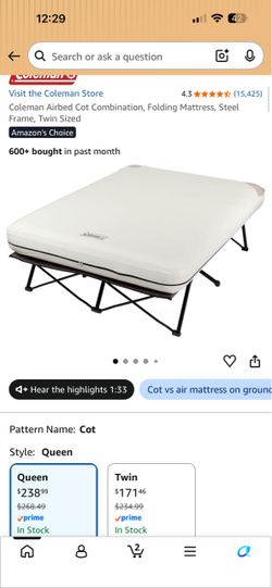 Coleman Airbed Cot Combination Queen