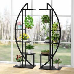 Curved Plant S-tand Pack of 2, 5-Tier Flower D-isplay S-helf