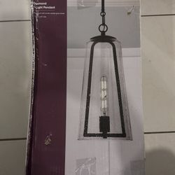 Desmond 60-Watt 1-Light Black Pendant with Smoke Seedy Glass Shade