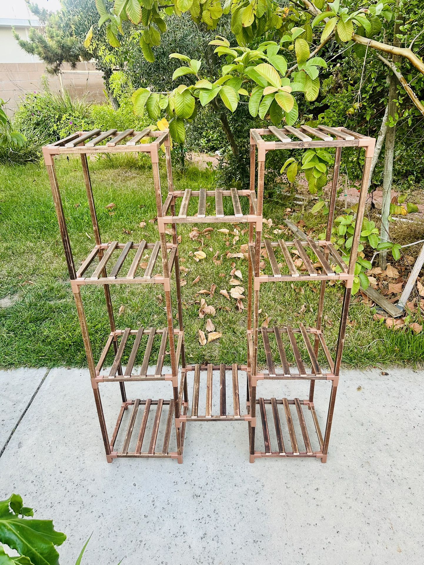 Wood Plant Flower Stand Shelves For Indoor Outdoor Patio Size Length 34", Width 12", Height 47" New Condition Assembled