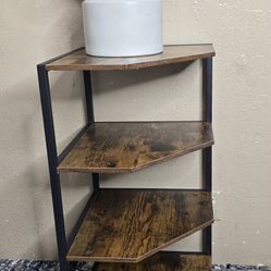 31" Corner Shelf, 4-Tier Display Shelves, Wood Storage Stand with Metal Frame

