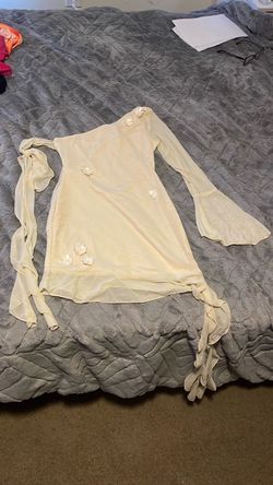 Cream Mesh Mini Dress with Floral Appliqués