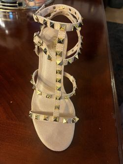 Studded Tan High Heels Golden Suede