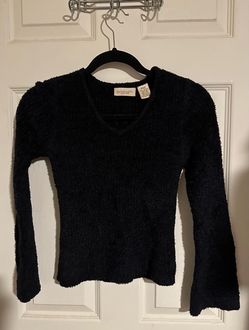 Apostrophe Petite Black Fuzzy V-Neck Sweater
