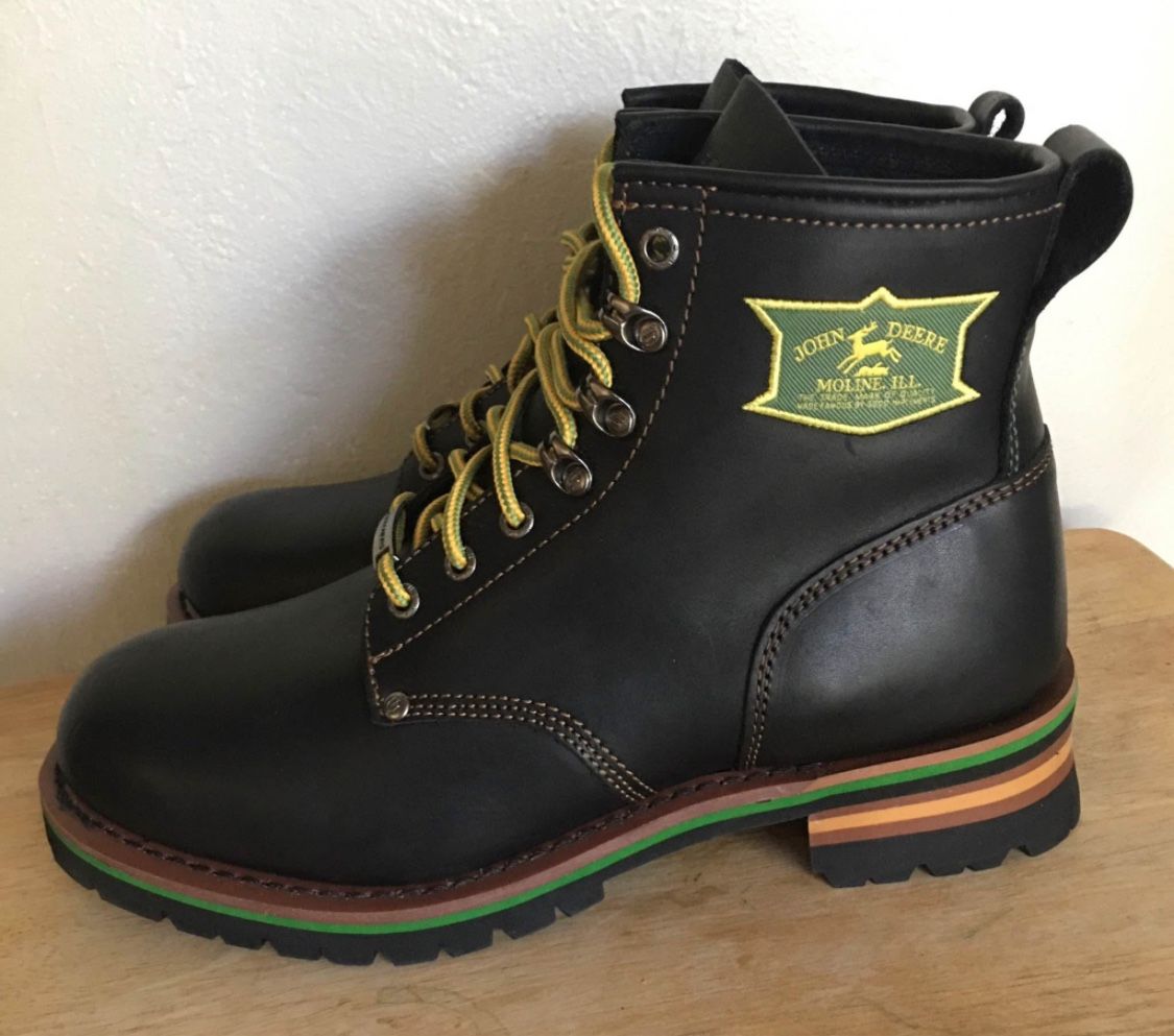 New John Deere Built Black Leather Cascades Work Boots Men's Size 10.5