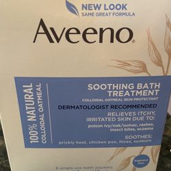 AVEENO Soothing Bath Treatment Packets. UNOPENED. 8 Single Use Bath Packets. 100% Natural Colloidal Oatmeal. Porch pick up in Dublin. 