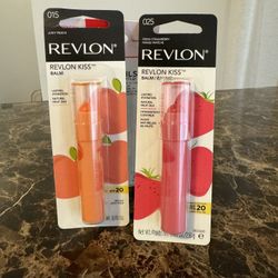 Lot of 2 Revlon Kiss Lip Balm SPF 20 015 Juicy Peach & 025 Fresh Strawberry