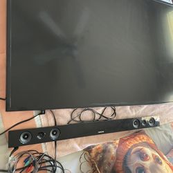 Samsung 55” TV With Sound Bar, Works Great 