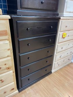 Black real wood jumbo 5 drawer dresser
