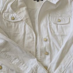 Classic Talbots white denim jacket. Size Petite 6. Has cool gold buttons.