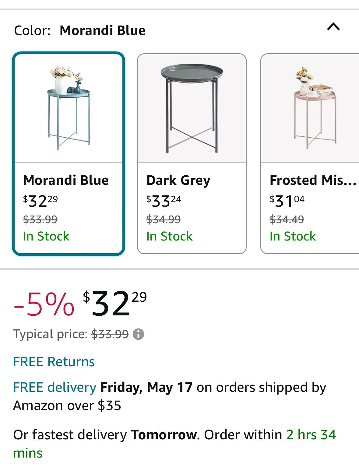 METAL TRAY END TABLE 50% Off