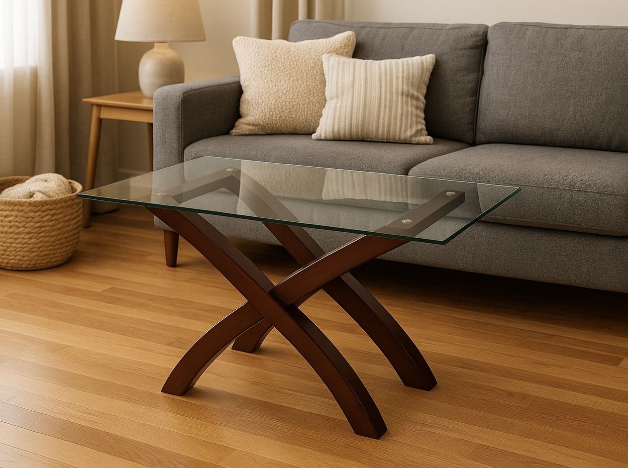 Beautiful Cherrywood Base Coffee / Side Table with Glass Top. Excellent Condition!
