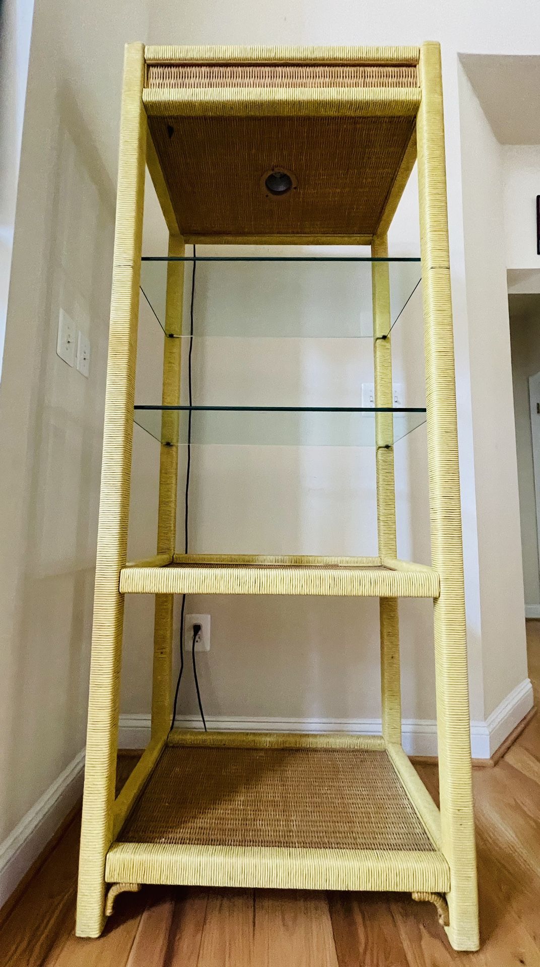 Bookcase with Wicker and Glass Shelves