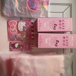 Hello Kitty Cafe 50th Anniversary Translucent Tote Bag, Water Bottle (18,32oz), Patches , Hoodie (M, L),keychain (10th Anniversary)