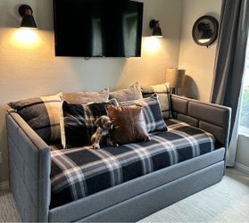 Gray Upholstered Daybed with Trundle