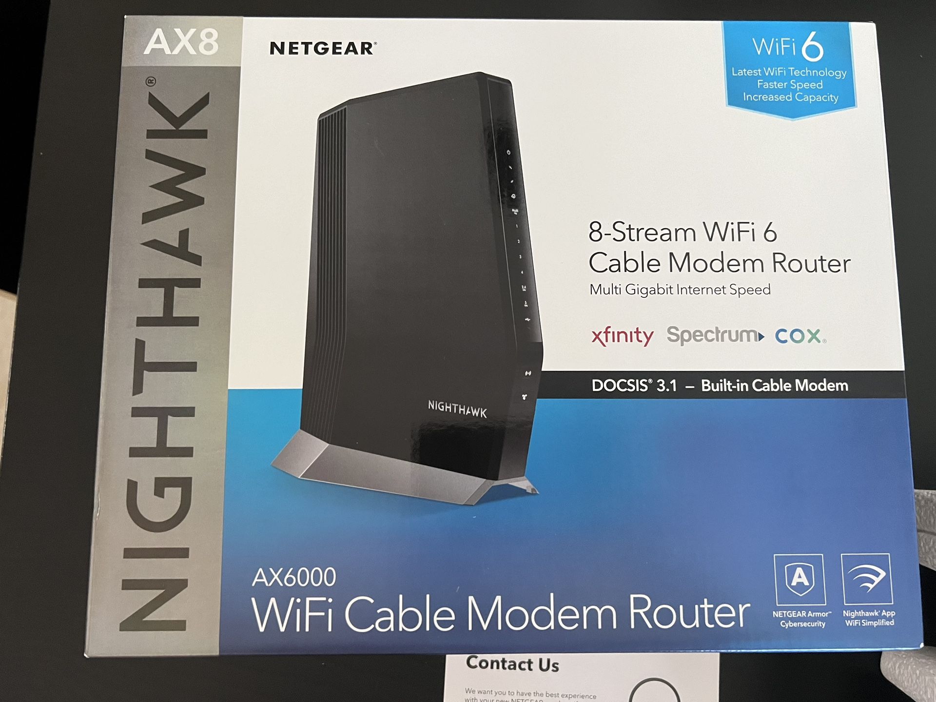NETGEAR Nighthawk Cable Modem with Built-in WiFi 6 Router (CAX80) - Compatible All Major Providers incl. Xfinity, Spectrum, Cox | Plans Up to 6Gbps AX
