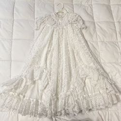 Vintage Christening Baptism Dress Lace Ruffle Pearls Baby size 24 months