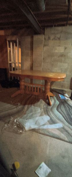 4 chairs Table and leave to extend table sturdy strong all wood a little fading on top of one side of the table top you can see in picture this will l