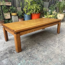 Vintage Postmodern Lou Hodges Era Solid Oak Coffee Table 