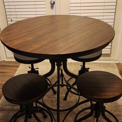 Adjustable Wood Dining Table & Stools