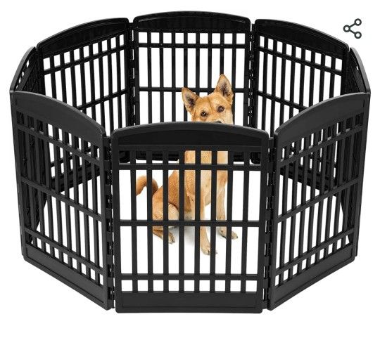 IRIS USA Dog Playpen, 8-Panel 34" Pet Playpen with Door, Indoor/Outdoor Dog Pen, 63 x 63 x 34, Foldable, Customizable, Black *New* Retail Price: $99.9