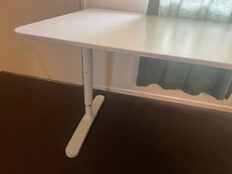 White Adjustable Desk with Metal Base