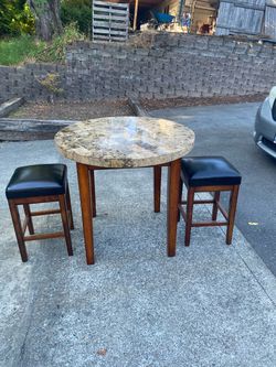 Solid Wood Table with 2 Stools