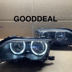 #OH81 2002-2005 BMW E46 3-Series Sedan And Wagon Halo LED Halogen Headlight Pair 