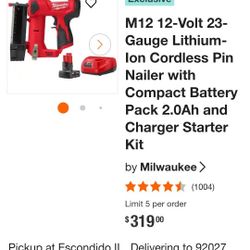 M12 23-Gauge Pin Nailer Used Good 4.0Ah Batt&Charger Everything Included. Firm Price/precio Firme 🛑