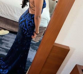 Blue Sequin Backless Formal Gown