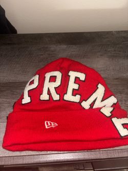 Red Supreme New Era Big Arc Beanie