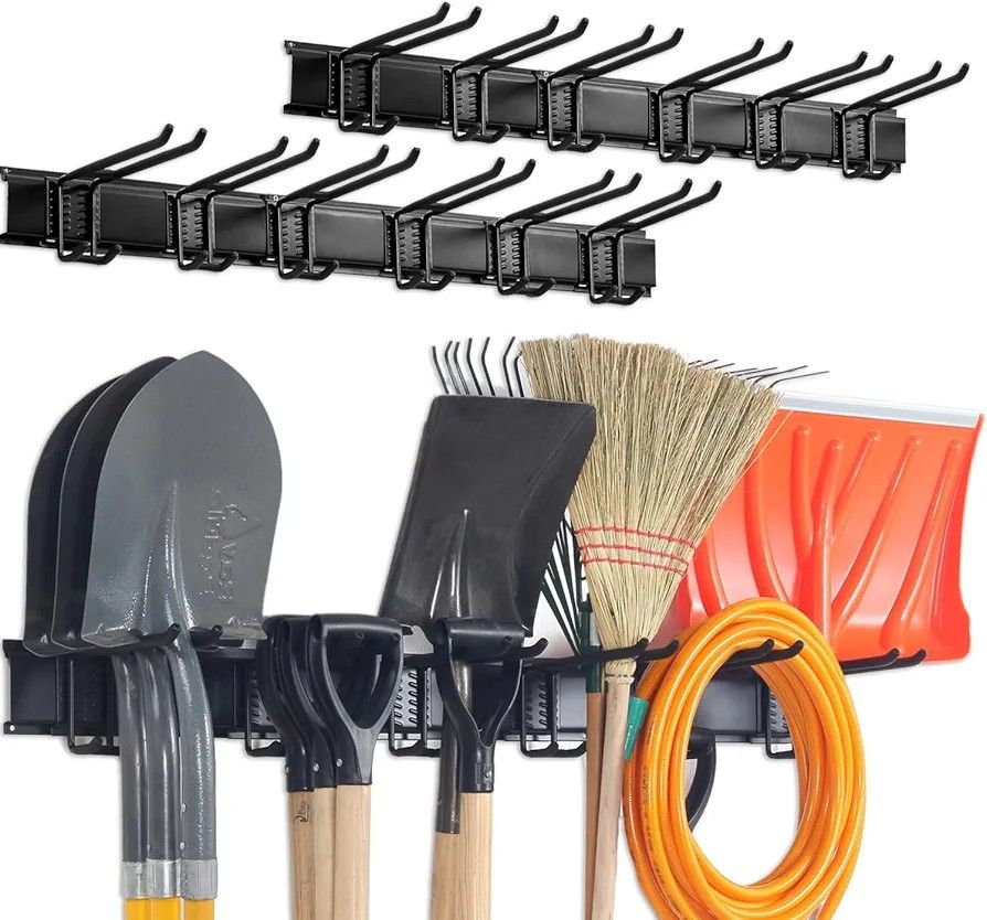 Wall Mount Tool Storage Rack, Heavy Duty Garage Storage Tool Organizer, Garden Tool Wall Hooks and Hangers
