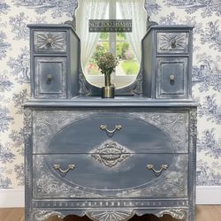 Vintage Blue Dresser & Mirror