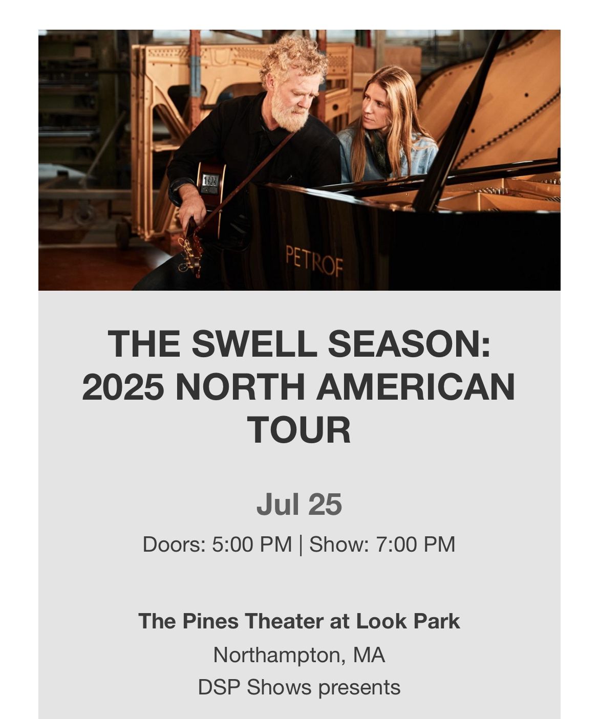 The Swell Season July 25th Northampton MA