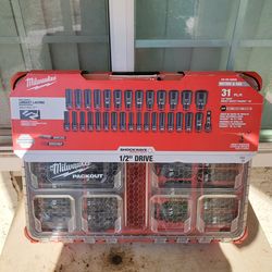Milwaukee 1/2" deep impact socket set 31 piece Metric and SAE with packout brand new factory sealed Hablo español