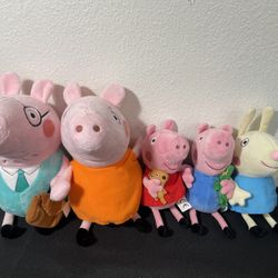 Peppa Pig family plush set with extra rabbit