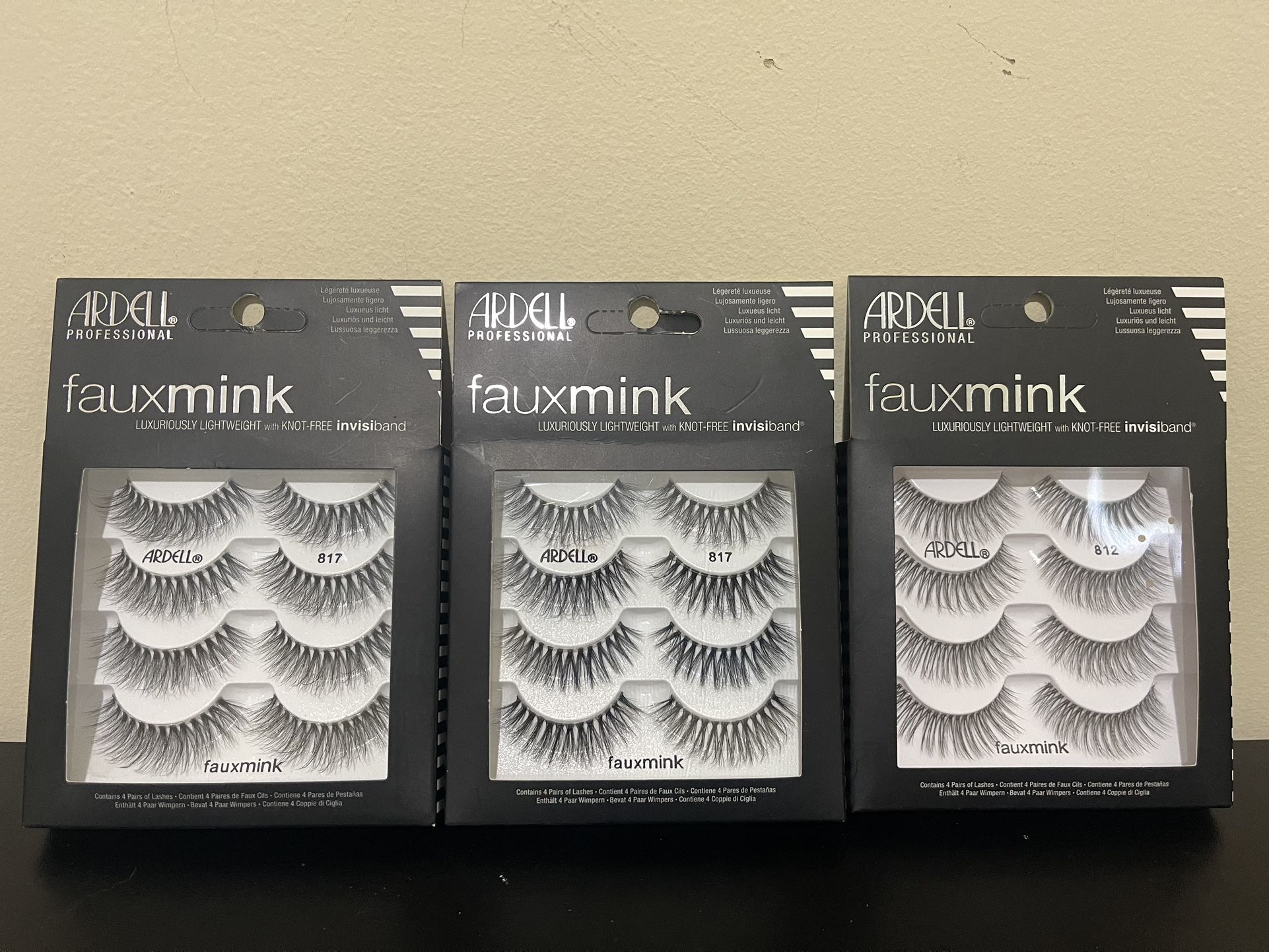 3pack Ardell Faux Mink Wispies Black False Eyelashes, 4 Pairs