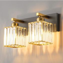(New in Box) 
Modern Bathroom Vanity Light 2-Lights Modern Black Gold Crystal Bathroom Wall Light Bathroom Vanity Light Fixtures /8-WS-3092