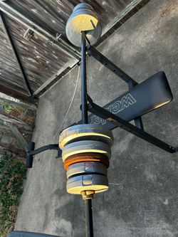 Weight Bench with bar and weights 80lbs
