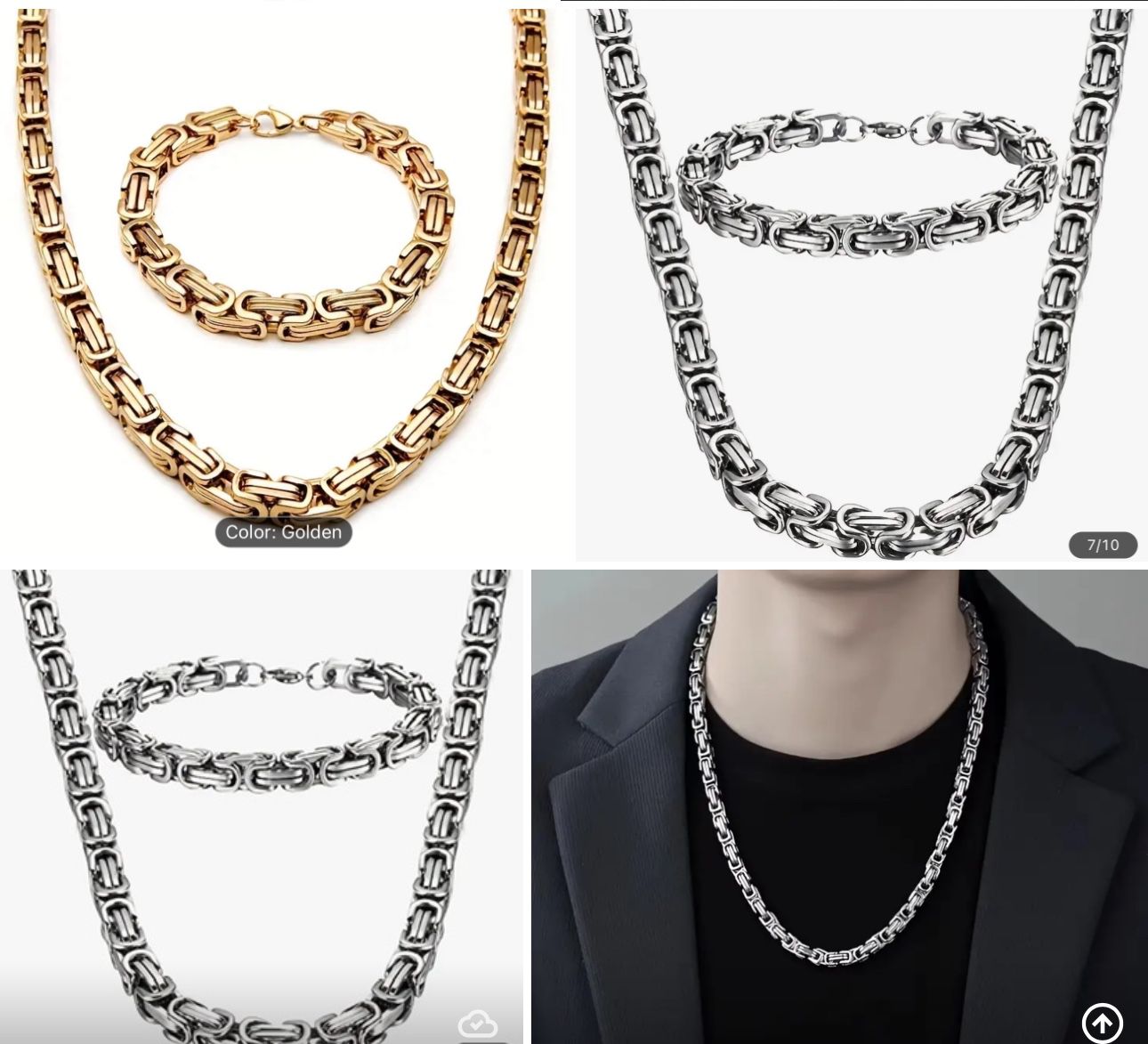 304 Stainless Steel18 K Gold Plated  Mens Byzantine Chain Gold Plated  Set 24 inches/8.7.   5 mm Gold and silver 