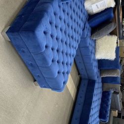 Kim Blue Velvet Double Chaise Sectional /couch /Living room set